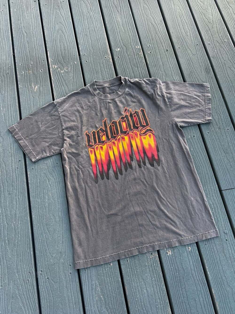 Velocity Acid Wash Graphic T-Shirt with Fire Drip Logo